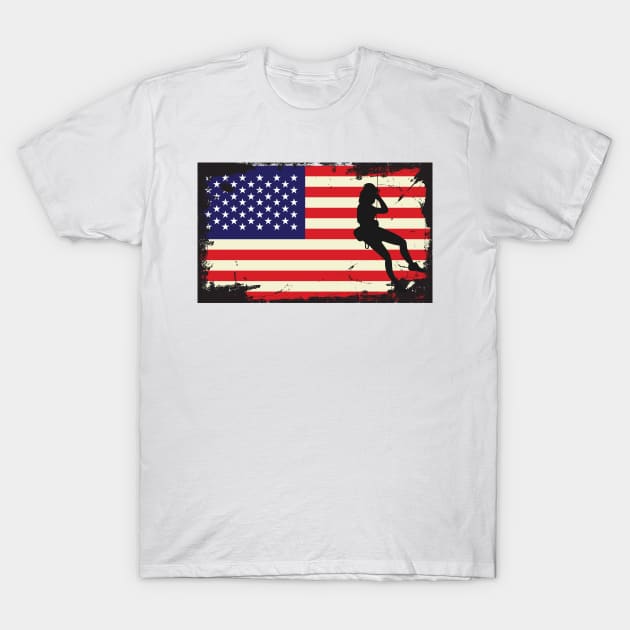 Usa American Flag Rock Climbing - Mountain Climbing T-Shirt by macshoptee